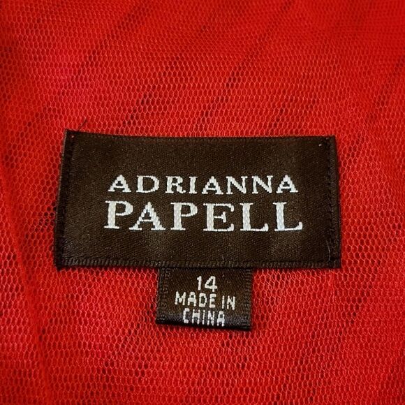 Adrianna Papell Red V-neck Cascading Ruffle Slim Fit Special Occasion Dress - Picture 9 of 12